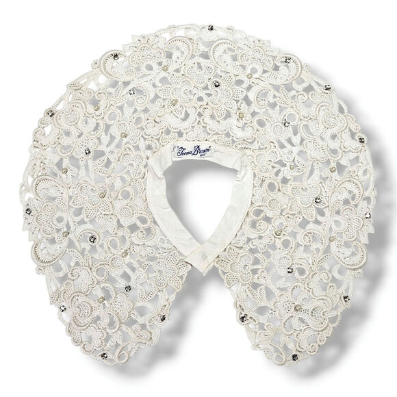 Teena Brown Lace Collar Detachable Vintage MCM Bead Embellished Victorian Style - Picture 1 of 6